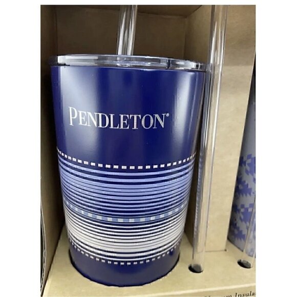 NEW PENDELTON 20 oz Insulated Tumblers Set of 2 Straws Blue Gray - Picture 2 of 6